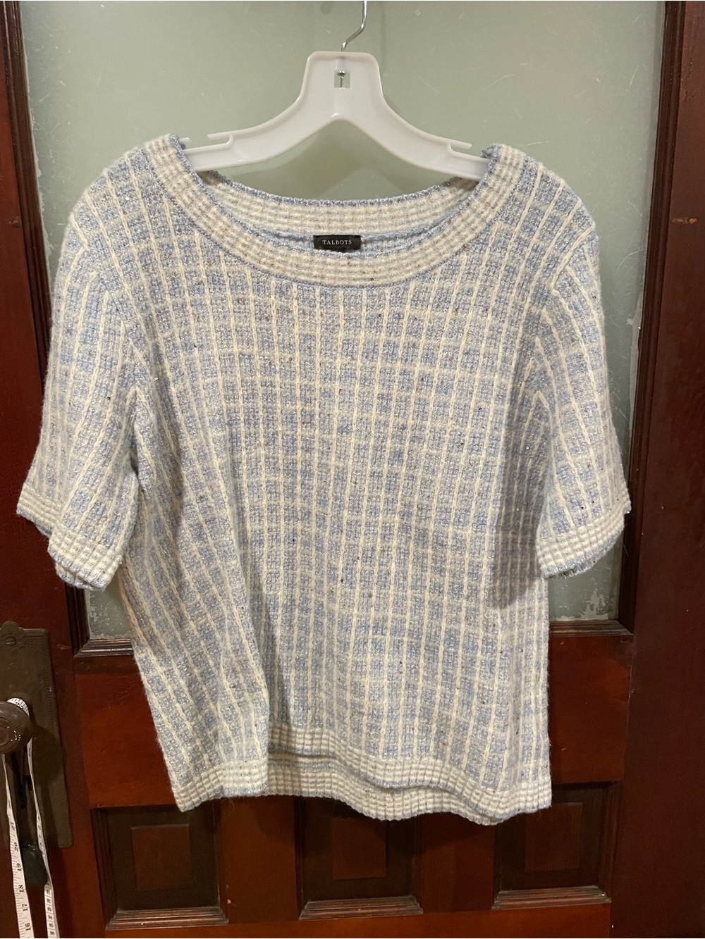 Talbots Blue and White Short-Sleeve Sweater